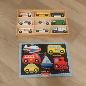 Melissa and Doug Wooden Town Vehicles Colorful And  Vehicles Puzzle Set